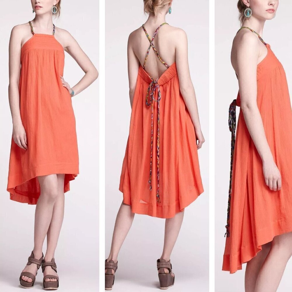 Vanessa Virginia Anthropologie Au Fait Coral Gauze Maxi Dress 37212